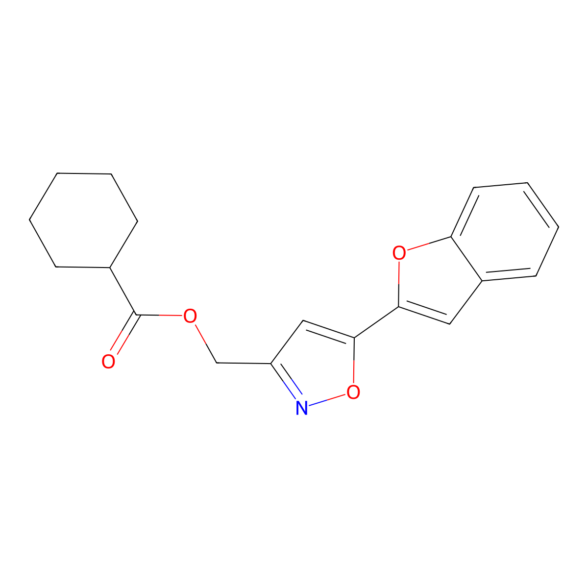 (5-(Benzofuran-2-yl)isoxazol-3-yl)methyl cyclohexanecarboxylate molecular structure, CAS 1105244-06-1