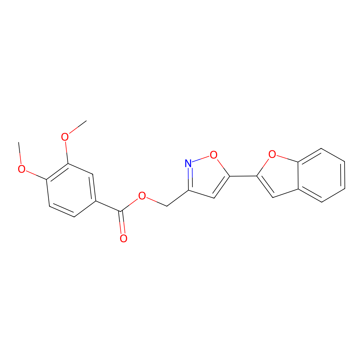 (5-(Benzofuran-2-yl)isoxazol-3-yl)methyl 3,4-dimethoxybenzoate molecular structure, CAS 1105244-10-7