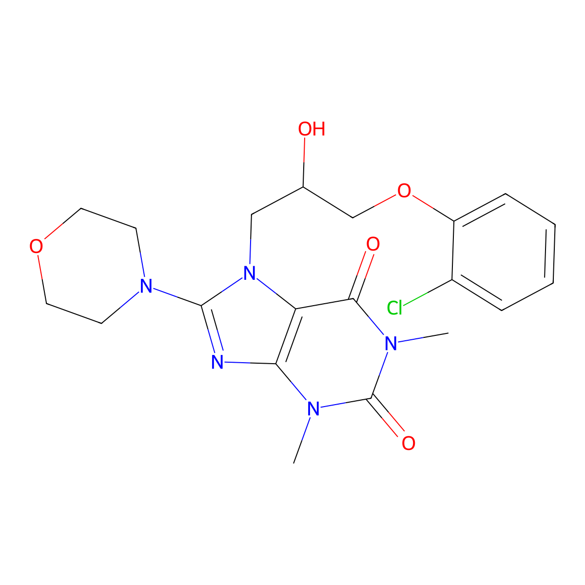 7-(3-(2-chlorophenoxy)-2-hydroxypropyl)-1,3-dimethyl-8-morpholino-1H-purine-2,6(3H,7H)-dione molecular structure, CAS 1105244-12-9