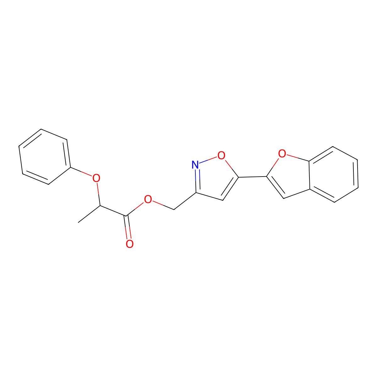 (5-(Benzofuran-2-yl)isoxazol-3-yl)methyl 2-phenoxypropanoate molecular structure, CAS 1105244-17-4