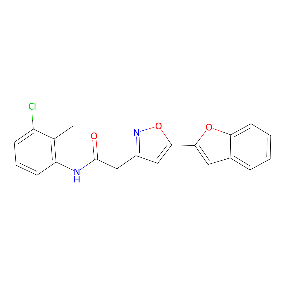 2-(5-(benzofuran-2-yl)isoxazol-3-yl)-N-(3-chloro-2-methylphenyl)acetamide molecular structure, CAS 1105244-18-5