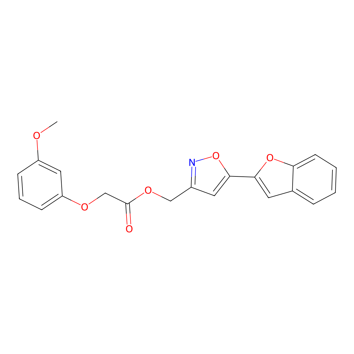 (5-(Benzofuran-2-yl)isoxazol-3-yl)methyl 2-(3-methoxyphenoxy)acetate molecular structure, CAS 1105244-20-9