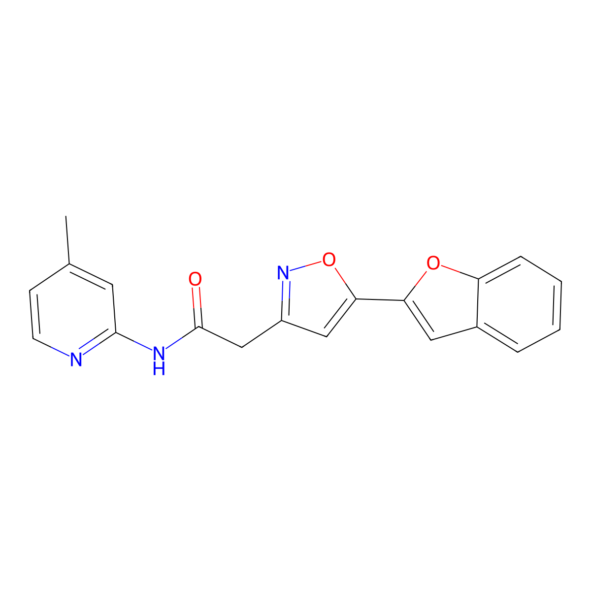 2-(5-(benzofuran-2-yl)isoxazol-3-yl)-N-(4-methylpyridin-2-yl)acetamide molecular structure, CAS 1105244-21-0