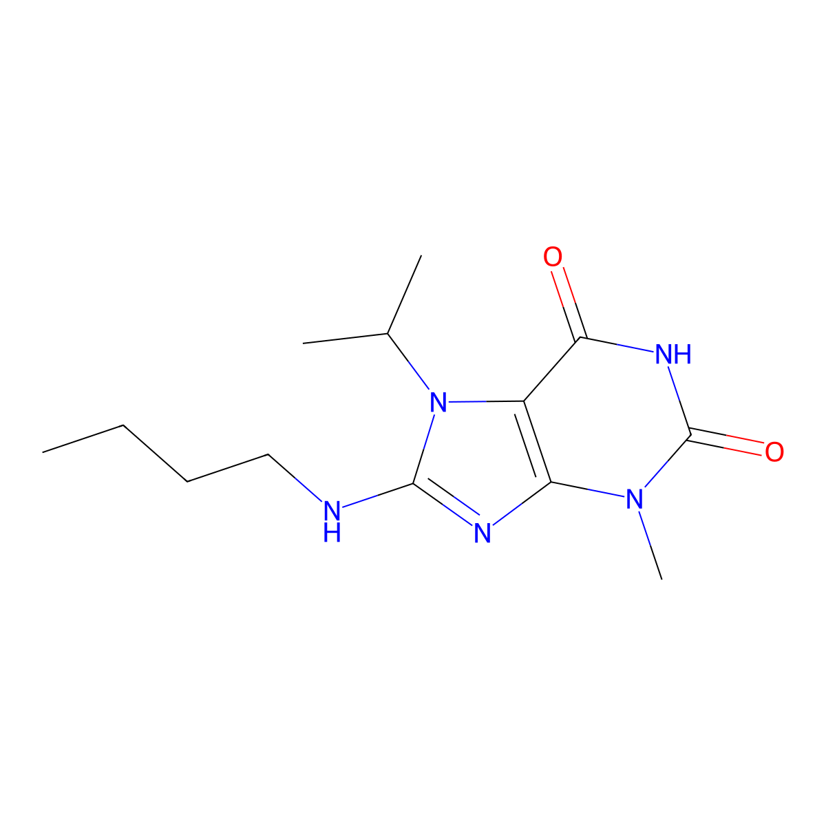8-(butylamino)-7-isopropyl-3-methyl-1H-purine-2,6(3H,7H)-dione molecular structure, CAS 1105244-23-2