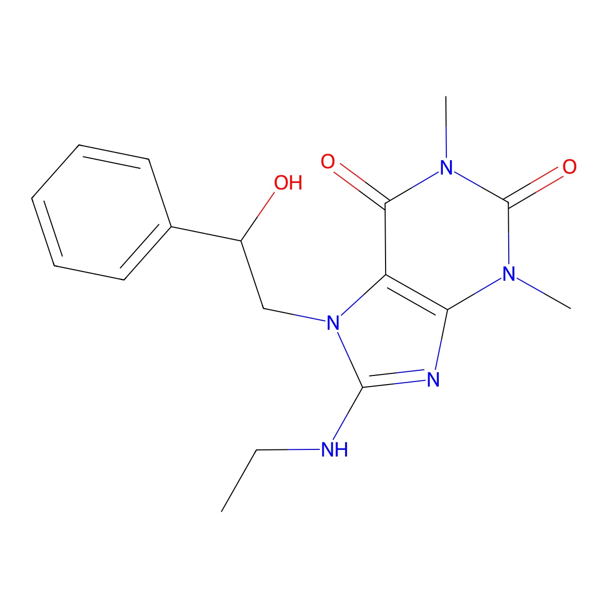 8-(ethylamino)-7-(2-hydroxy-2-phenylethyl)-1,3-dimethyl-1H-purine-2,6(3H,7H)-dione molecular structure, CAS 1105244-26-5