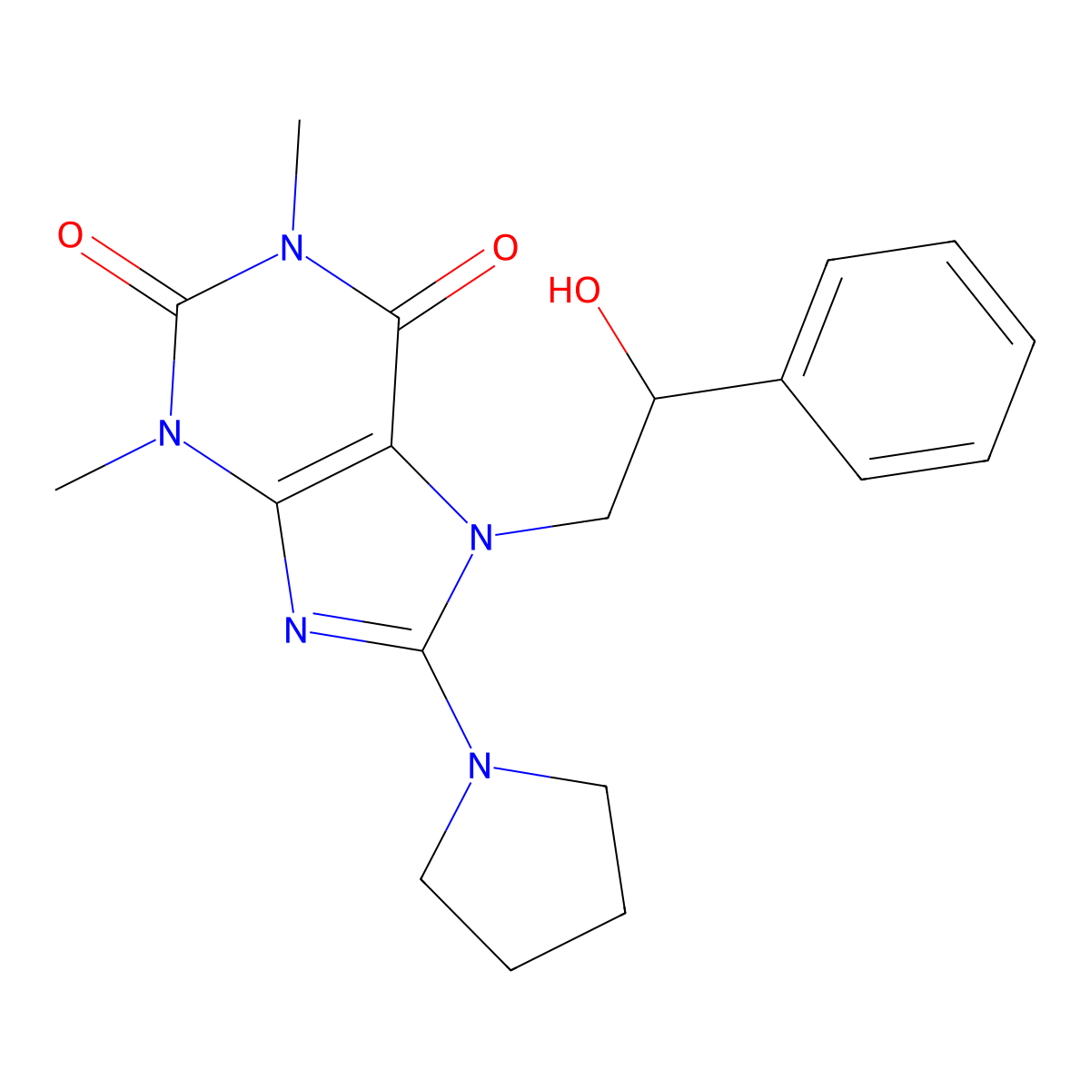 7-(2-hydroxy-2-phenylethyl)-1,3-dimethyl-8-(pyrrolidin-1-yl)-1H-purine-2,6(3H,7H)-dione molecular structure, CAS 1105244-32-3