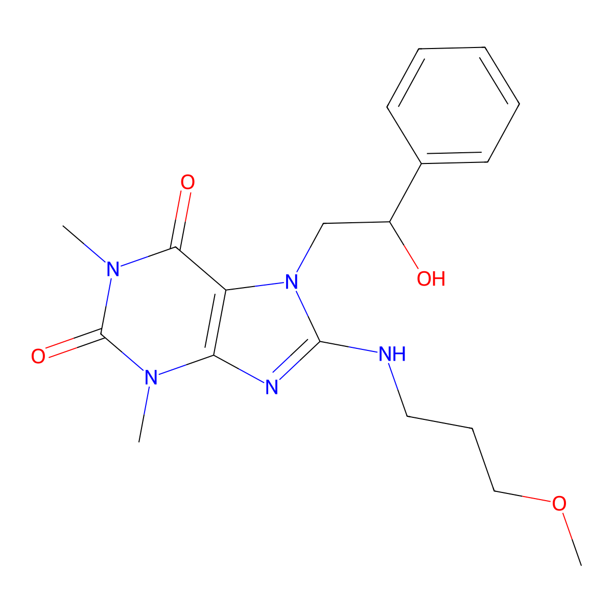 7-(2-hydroxy-2-phenylethyl)-8-((3-methoxypropyl)amino)-1,3-dimethyl-1H-purine-2,6(3H,7H)-dione molecular structure, CAS 1105244-35-6