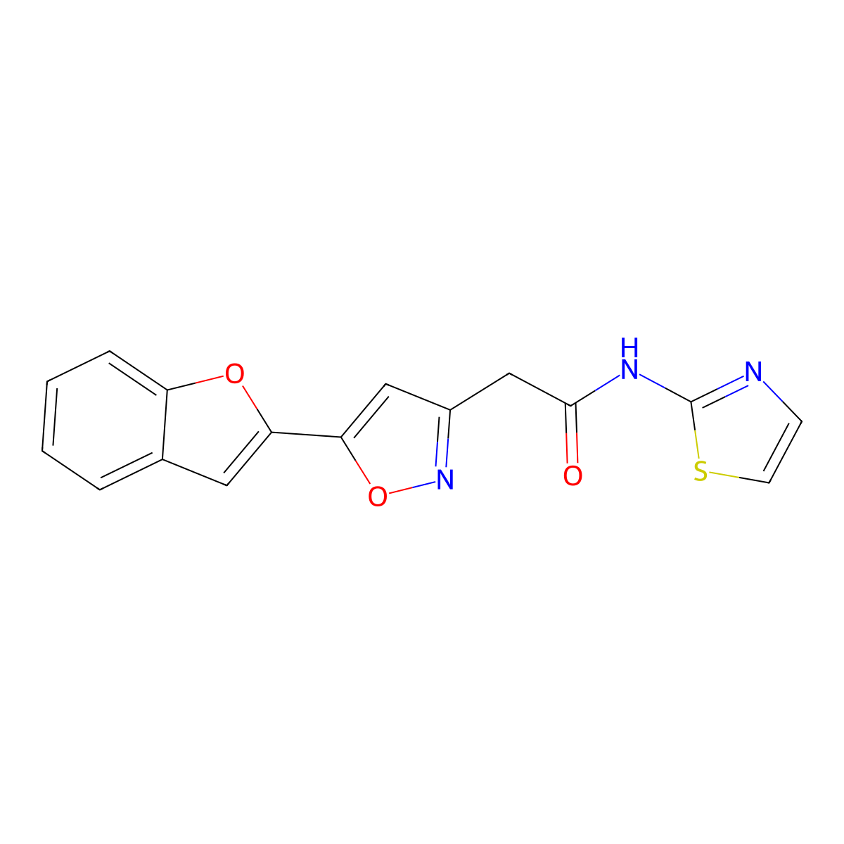 2-(5-(benzofuran-2-yl)isoxazol-3-yl)-N-(thiazol-2-yl)acetamide molecular structure, CAS 1105244-37-8