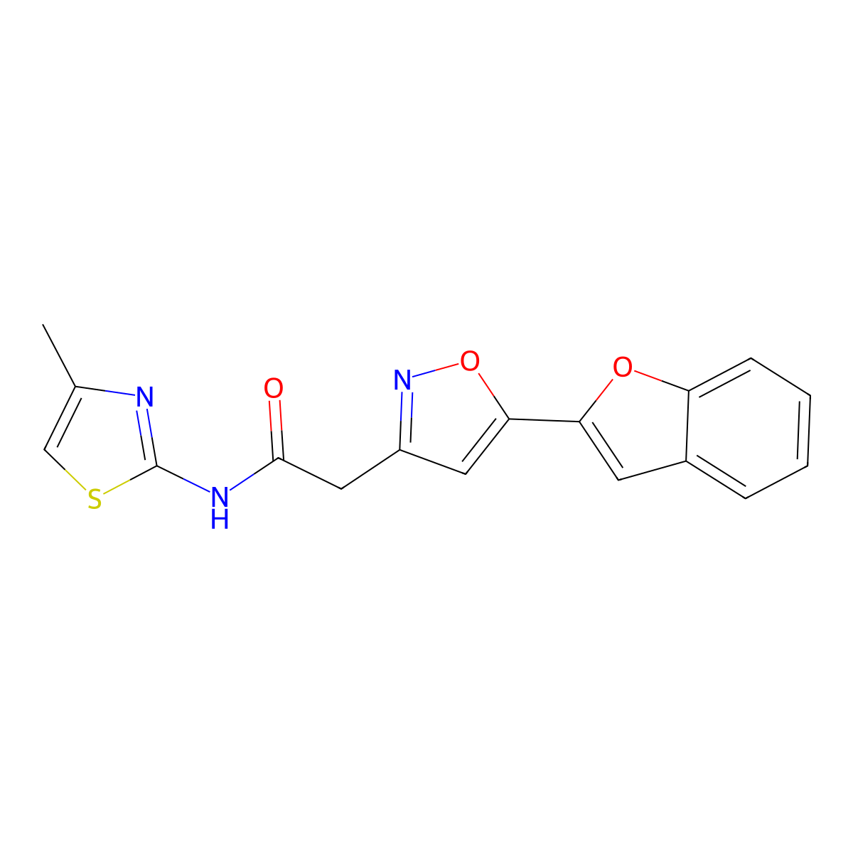 2-(5-(benzofuran-2-yl)isoxazol-3-yl)-N-(4-methylthiazol-2-yl)acetamide molecular structure, CAS 1105244-40-3