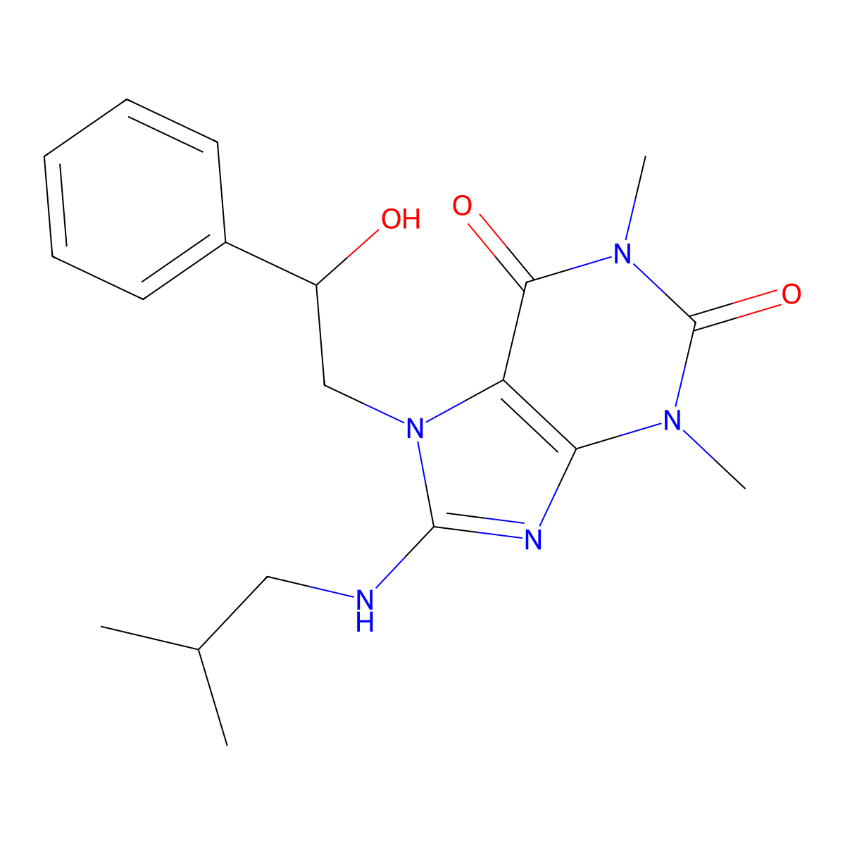 7-(2-hydroxy-2-phenylethyl)-8-(isobutylamino)-1,3-dimethyl-1H-purine-2,6(3H,7H)-dione molecular structure, CAS 1105244-44-7