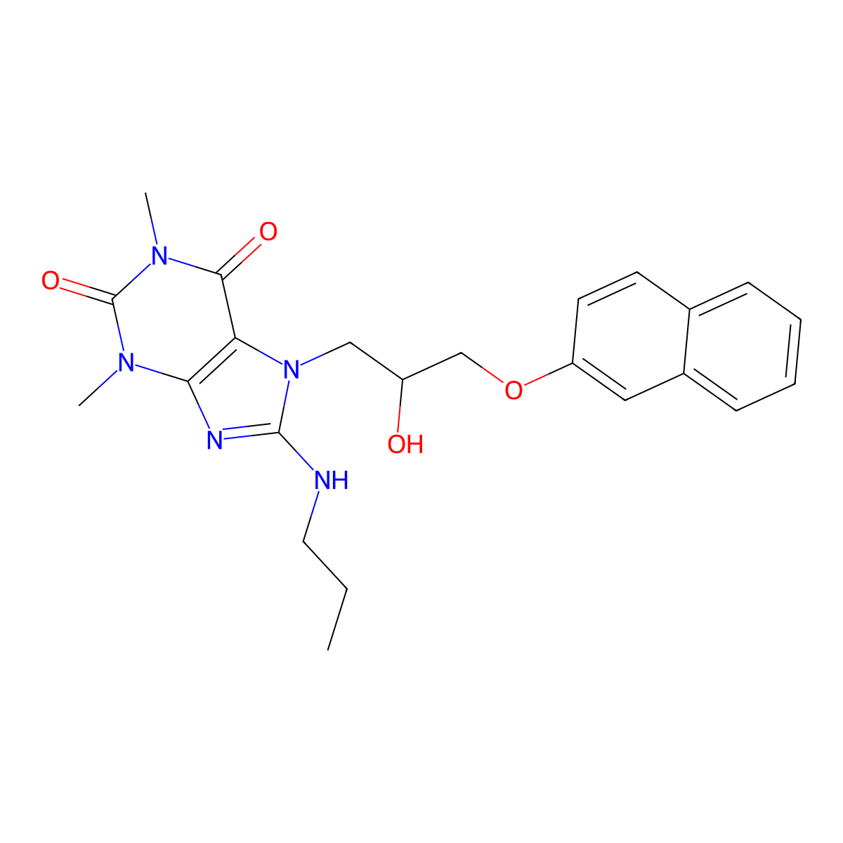 7-(2-hydroxy-3-(naphthalen-2-yloxy)propyl)-1,3-dimethyl-8-(propylamino)-1H-purine-2,6(3H,7H)-dione molecular structure, CAS 1105244-50-5