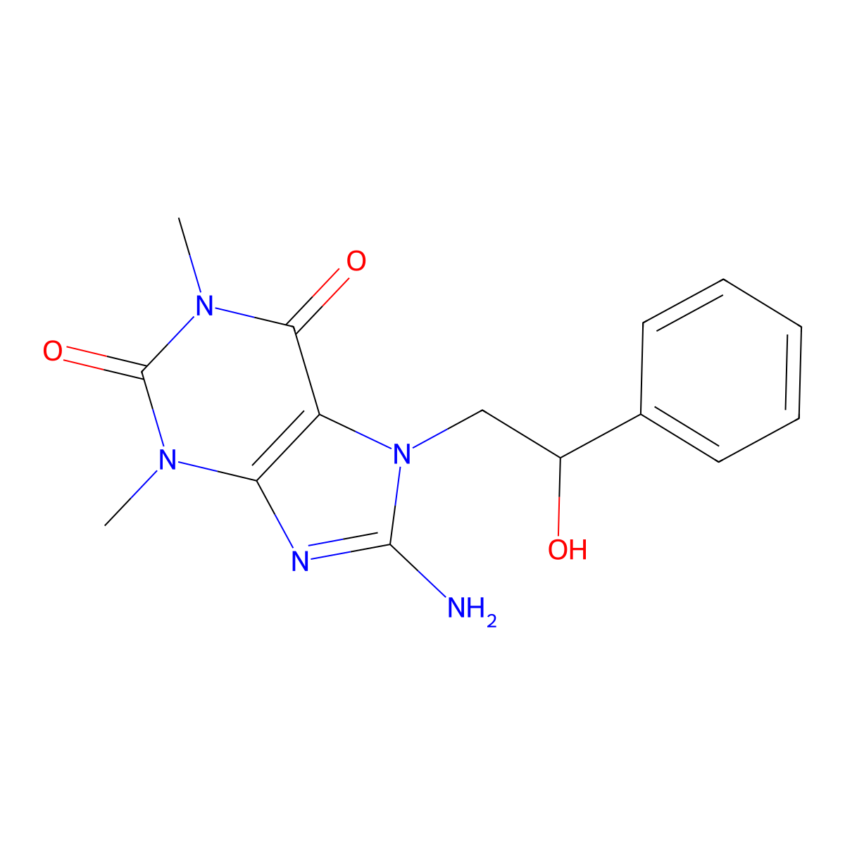 8-amino-7-(2-hydroxy-2-phenylethyl)-1,3-dimethyl-1H-purine-2,6(3H,7H)-dione molecular structure, CAS 1105244-56-1