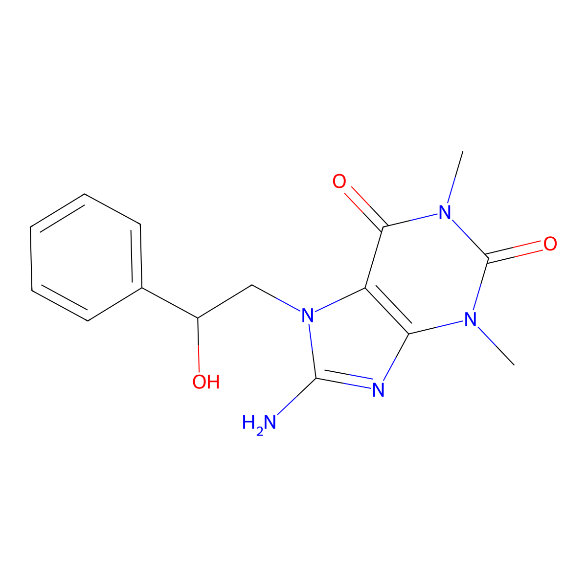 8-amino-7-(2-hydroxy-2-phenylethyl)-1,3-dimethyl-1H-purine-2,6(3H,7H)-dione molecular structure, CAS 1105244-56-1