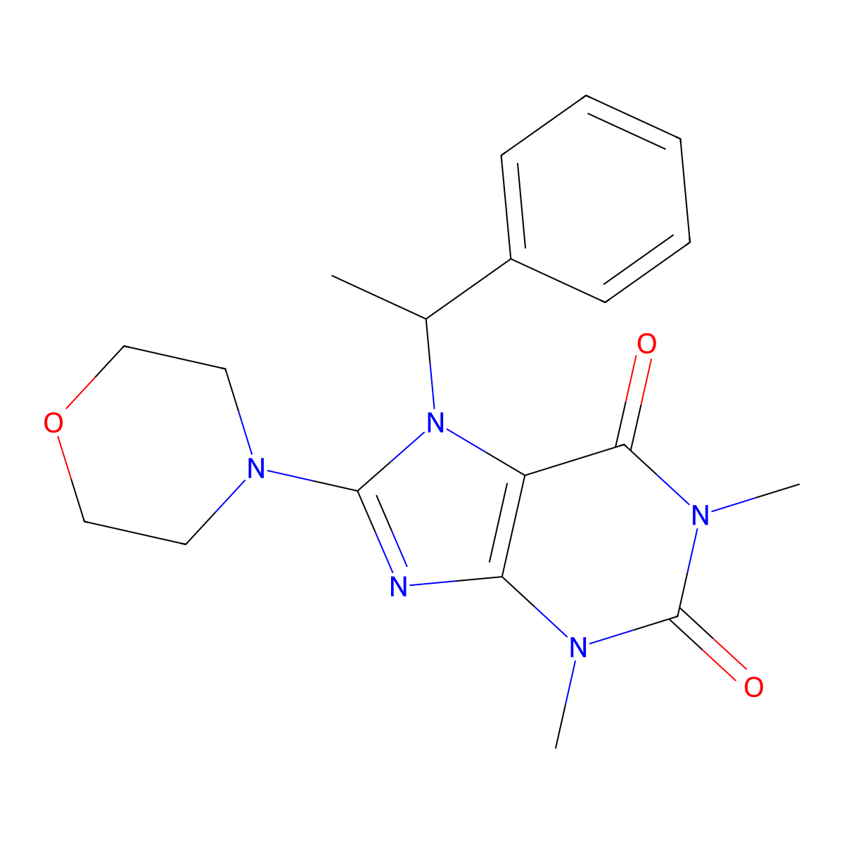 1,3-dimethyl-8-morpholino-7-(1-phenylethyl)-1H-purine-2,6(3H,7H)-dione molecular structure, CAS 1105244-60-7