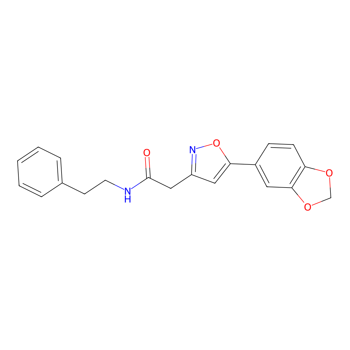 2-(5-(benzo[d][1,3]dioxol-5-yl)isoxazol-3-yl)-N-phenethylacetamide molecular structure, CAS 1105244-70-9