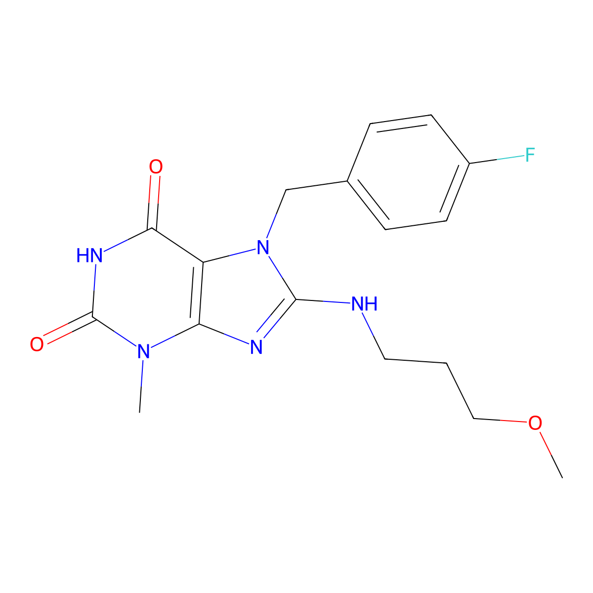 7-[(4-fluorophenyl)methyl]-8-[(3-methoxypropyl)amino]-3-methyl-2,3,6,7-tetrahydro-1H-purine-2,6-dione molecular structure, CAS 1105244-77-6