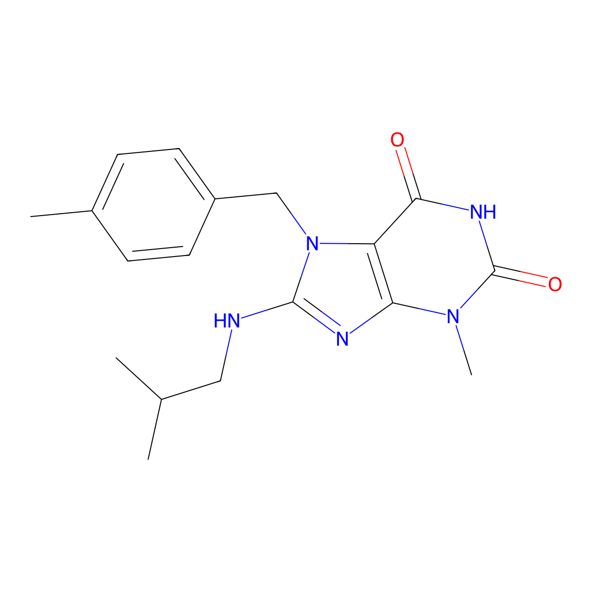 8-(isobutylamino)-3-methyl-7-(4-methylbenzyl)-1H-purine-2,6(3H,7H)-dione molecular structure, CAS 1105244-84-5