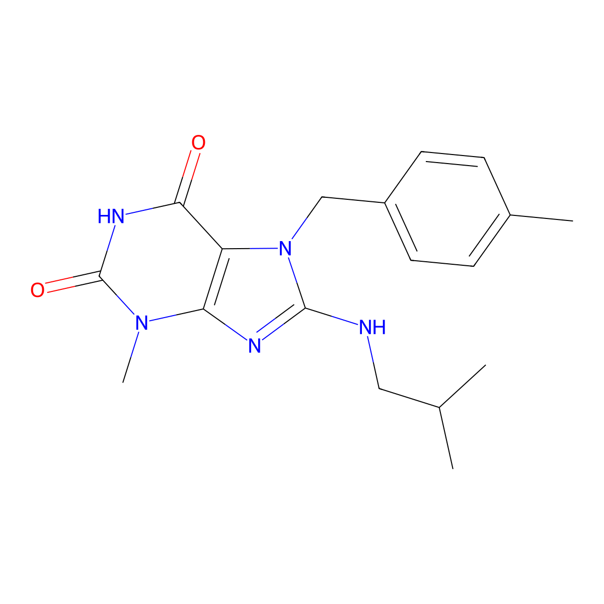 8-(isobutylamino)-3-methyl-7-(4-methylbenzyl)-1H-purine-2,6(3H,7H)-dione molecular structure, CAS 1105244-84-5