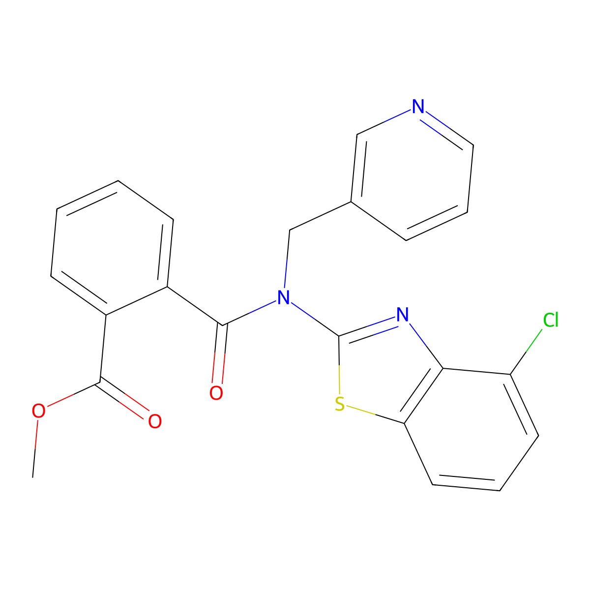 Methyl 2-((4-chlorobenzo[d]thiazol-2-yl)(pyridin-3-ylmethyl)carbamoyl)benzoate molecular structure, CAS 1105244-88-9