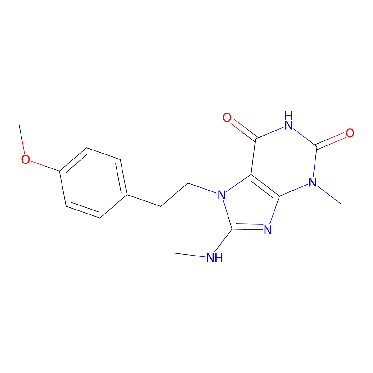 7-(4-methoxyphenethyl)-3-methyl-8-(methylamino)-1H-purine-2,6(3H,7H)-dione molecular structure, CAS 1105244-90-3