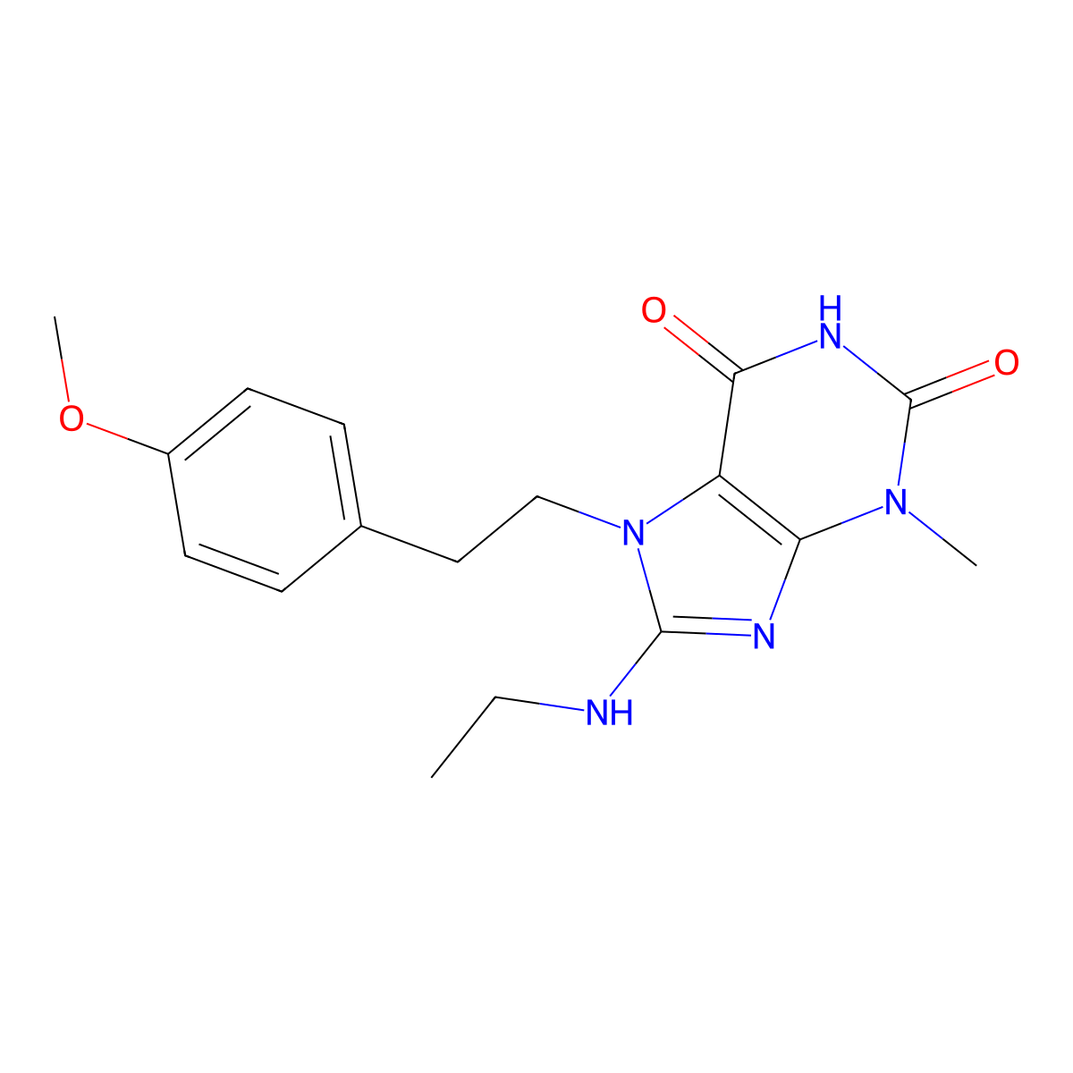 8-(ethylamino)-7-(4-methoxyphenethyl)-3-methyl-1H-purine-2,6(3H,7H)-dione molecular structure, CAS 1105244-93-6