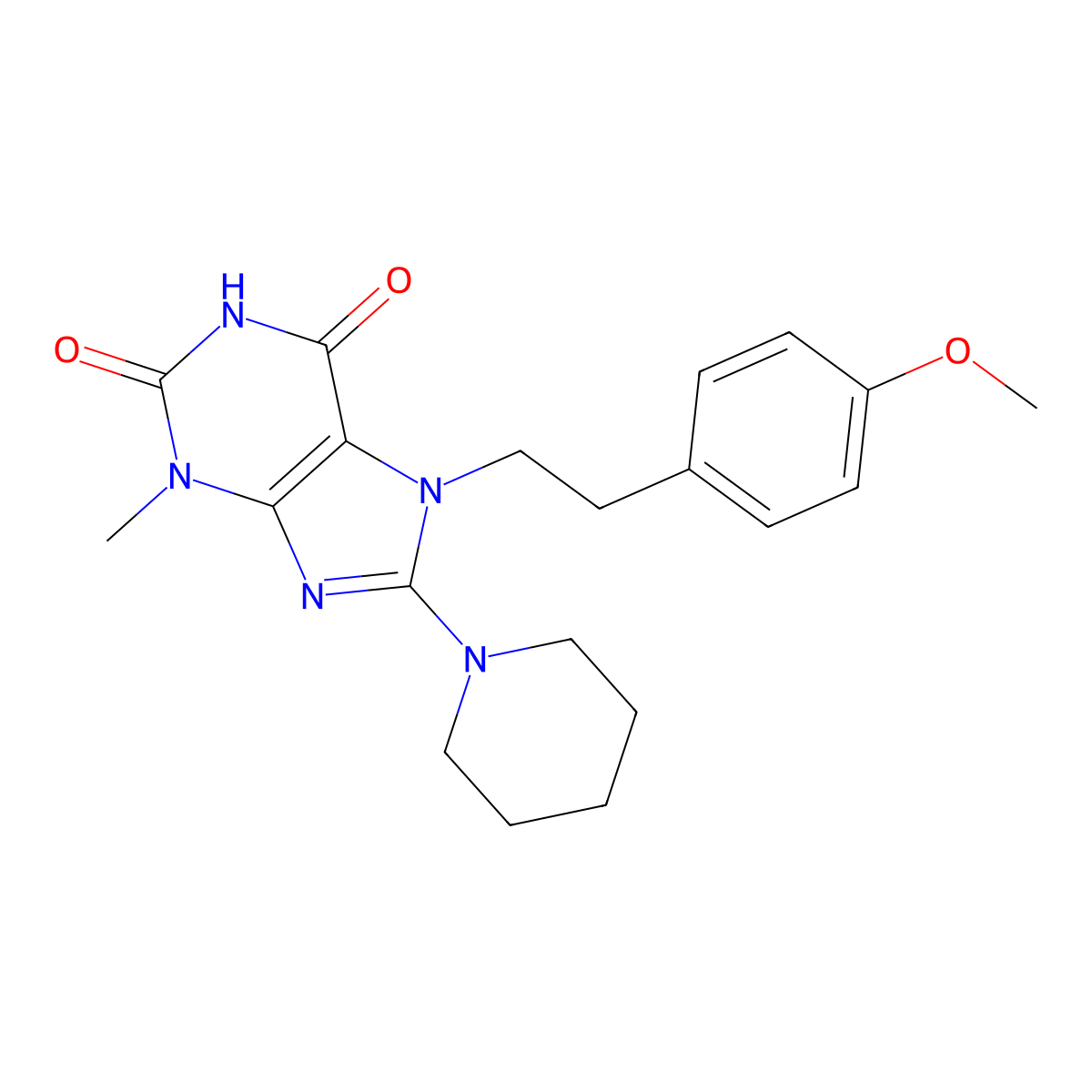 7-(4-methoxyphenethyl)-3-methyl-8-(piperidin-1-yl)-1H-purine-2,6(3H,7H)-dione molecular structure, CAS 1105244-97-0