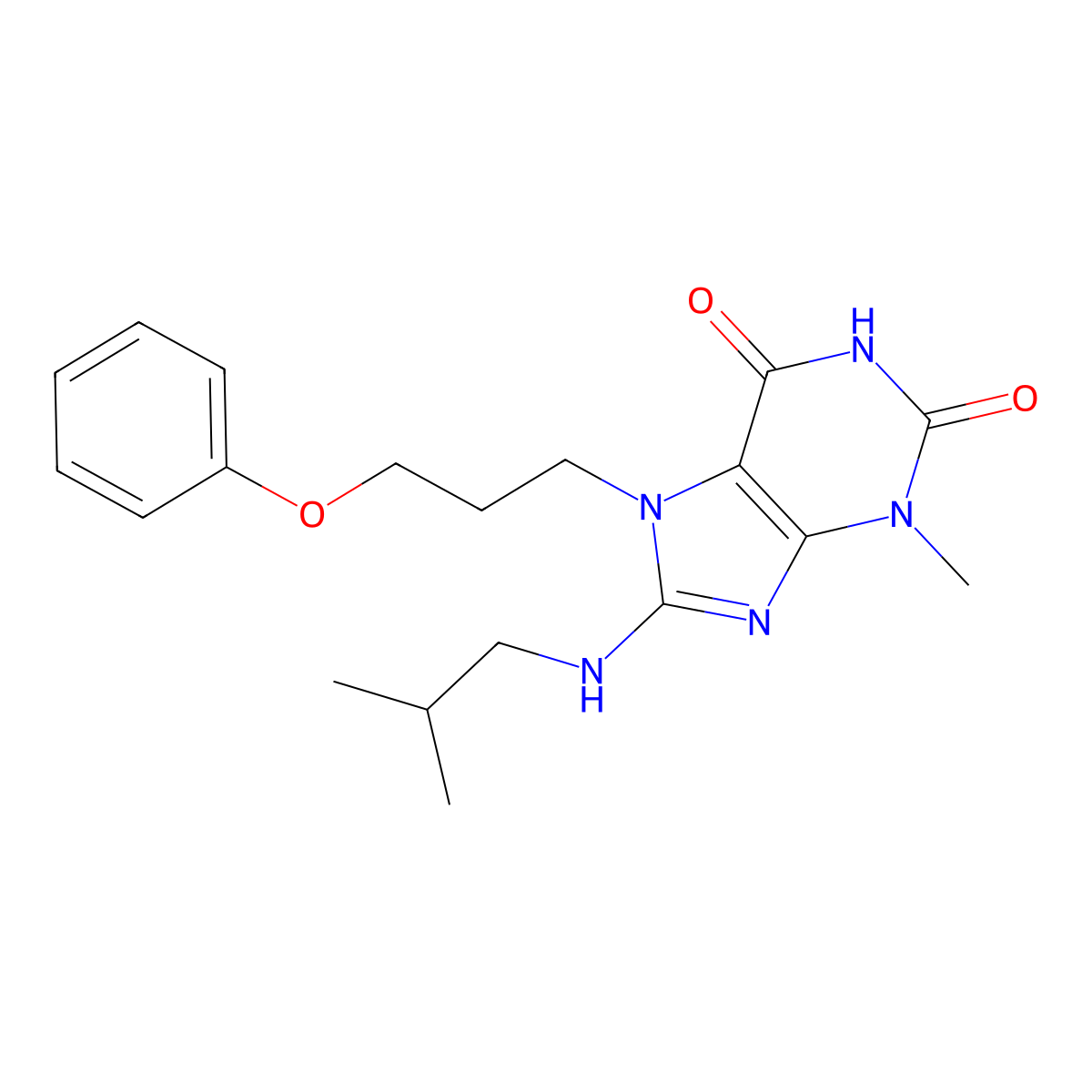 3-methyl-8-[(2-methylpropyl)amino]-7-(3-phenoxypropyl)-2,3,6,7-tetrahydro-1H-purine-2,6-dione molecular structure, CAS 1105245-03-1