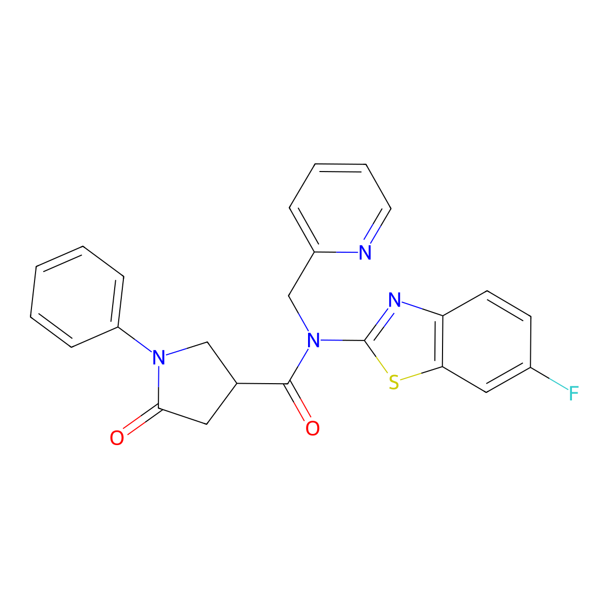 N-(6-fluorobenzo[d]thiazol-2-yl)-5-oxo-1-phenyl-N-(pyridin-2-ylmethyl)pyrrolidine-3-carboxamide molecular structure, CAS 1105245-09-7