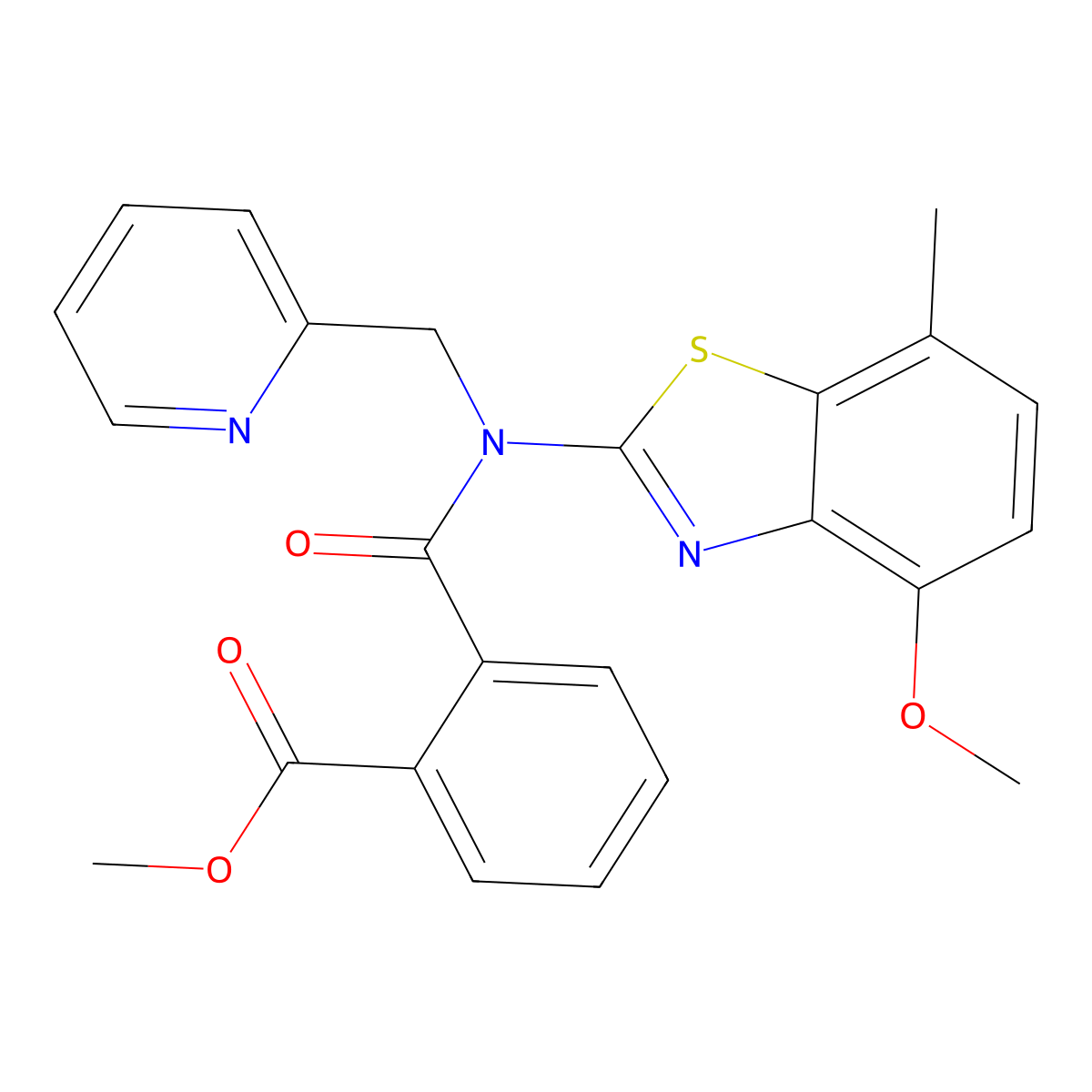 Methyl 2-((4-methoxy-7-methylbenzo[d]thiazol-2-yl)(pyridin-2-ylmethyl)carbamoyl)benzoate molecular structure, CAS 1105245-13-3