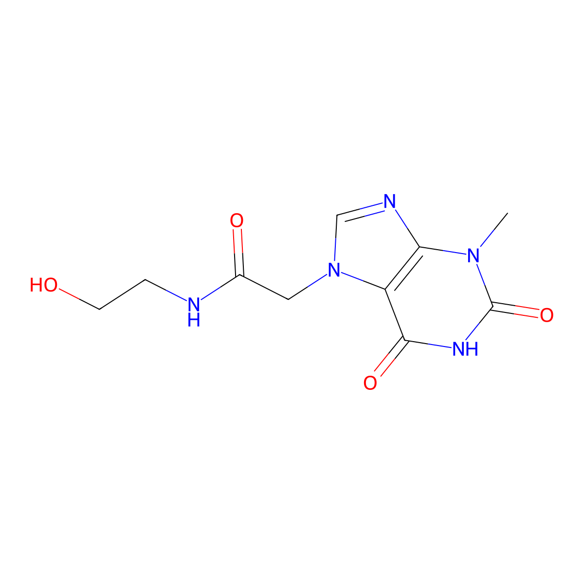 N-(2-hydroxyethyl)-2-(3-methyl-2,6-dioxo-2,3-dihydro-1H-purin-7(6H)-yl)acetamide molecular structure, CAS 1105245-14-4
