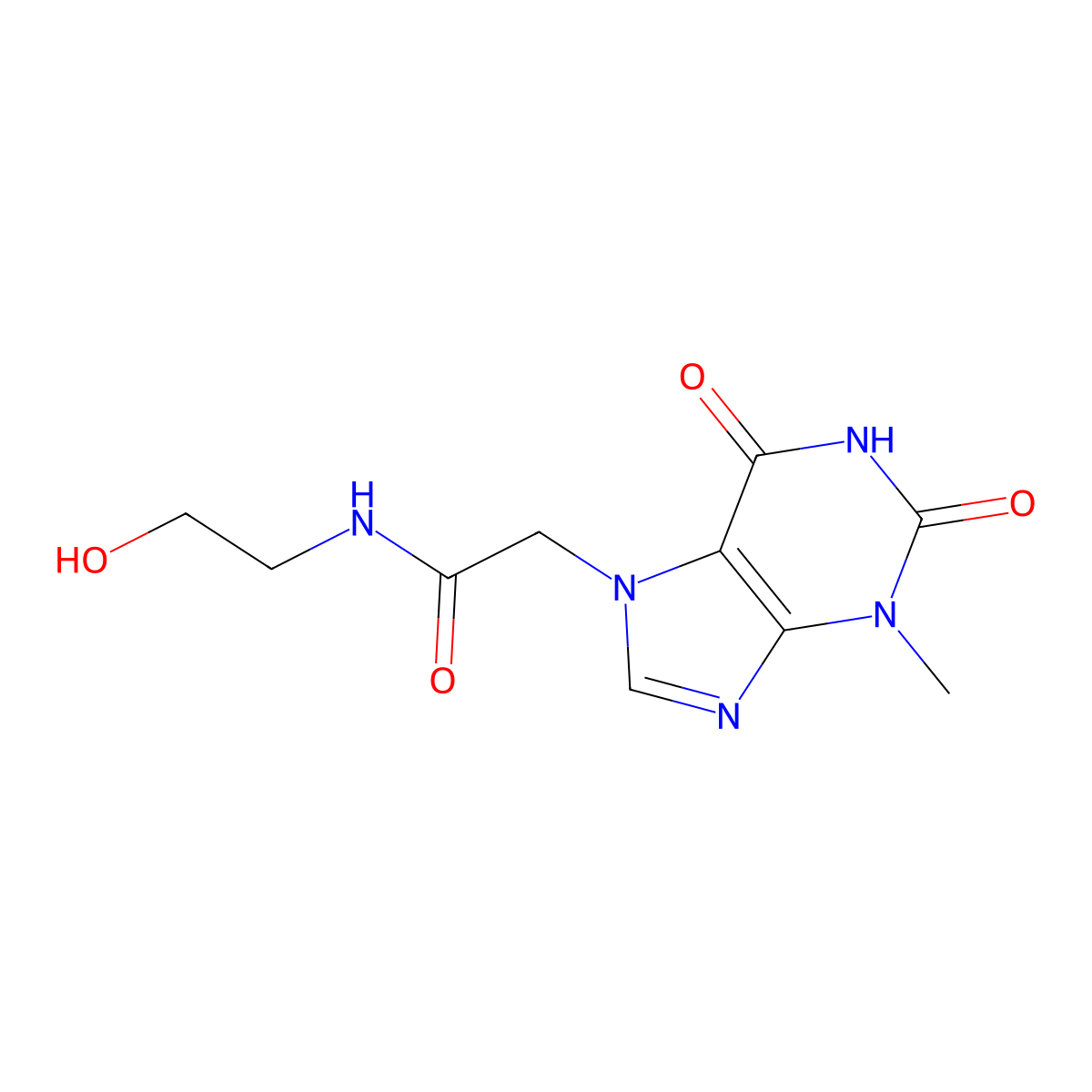 N-(2-hydroxyethyl)-2-(3-methyl-2,6-dioxo-2,3-dihydro-1H-purin-7(6H)-yl)acetamide molecular structure, CAS 1105245-14-4