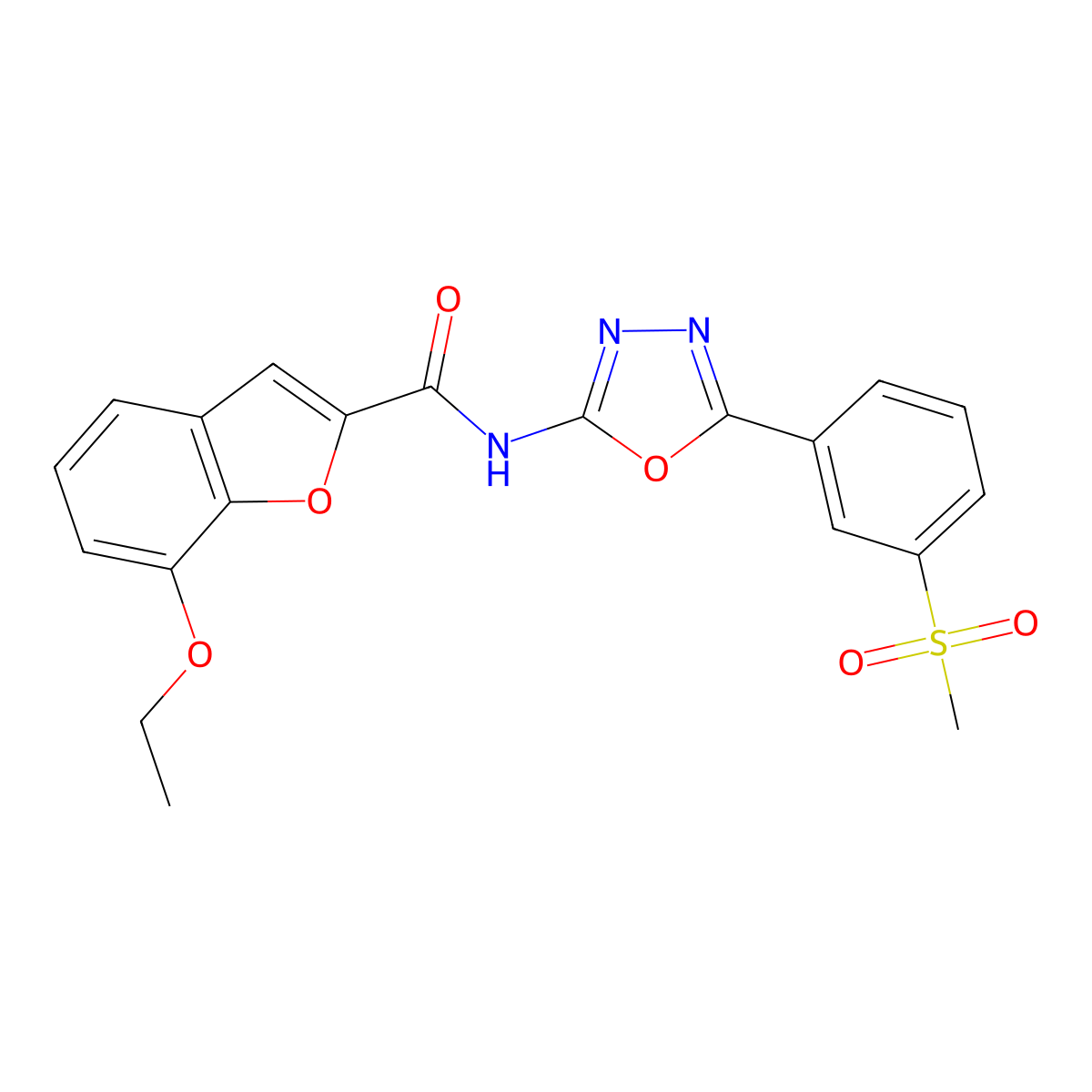 7-ethoxy-N-(5-(3-(methylsulfonyl)phenyl)-1,3,4-oxadiazol-2-yl)benzofuran-2-carboxamide molecular structure, CAS 1105245-21-3