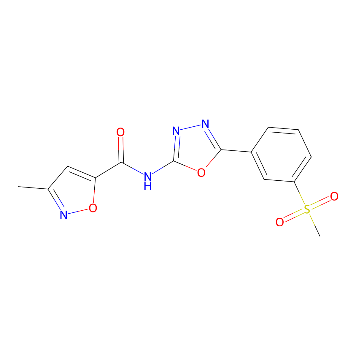 3-methyl-N-(5-(3-(methylsulfonyl)phenyl)-1,3,4-oxadiazol-2-yl)isoxazole-5-carboxamide molecular structure, CAS 1105245-25-7