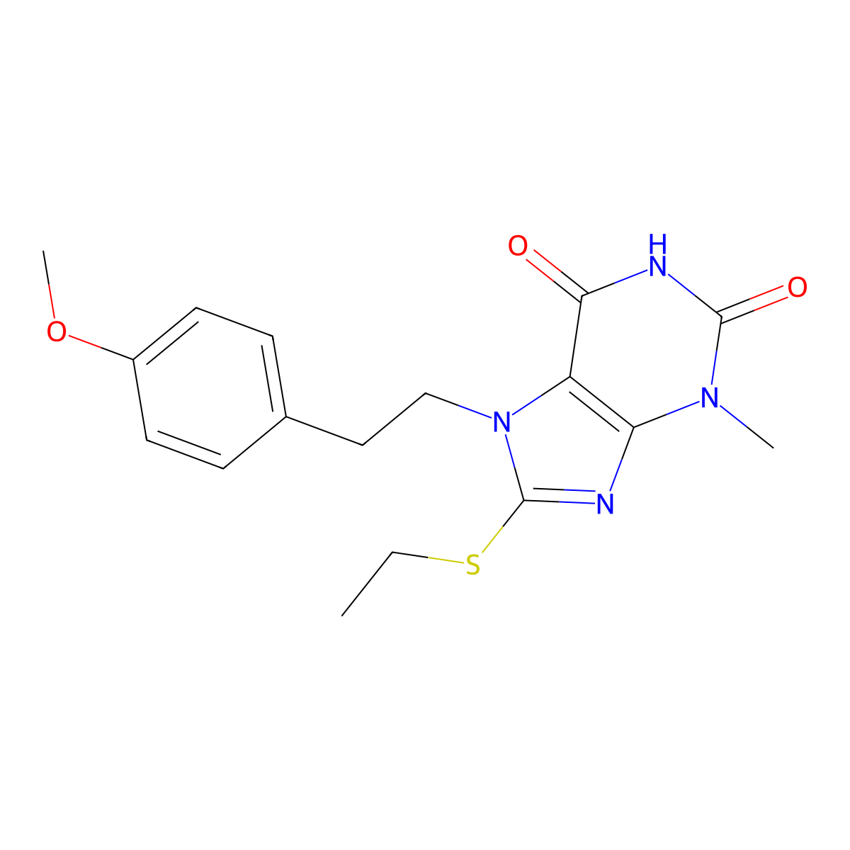 8-(ethylsulfanyl)-7-[2-(4-methoxyphenyl)ethyl]-3-methyl-2,3,6,7-tetrahydro-1H-purine-2,6-dione molecular structure, CAS 1105245-26-8