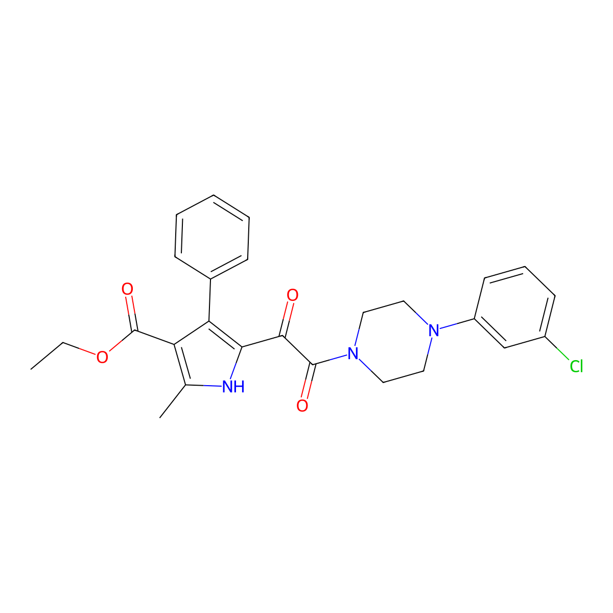 ethyl 5-{2-[4-(3-chlorophenyl)piperazin-1-yl]-2-oxoacetyl}-2-methyl-4-phenyl-1H-pyrrole-3-carboxylate molecular structure, CAS 1105245-29-1