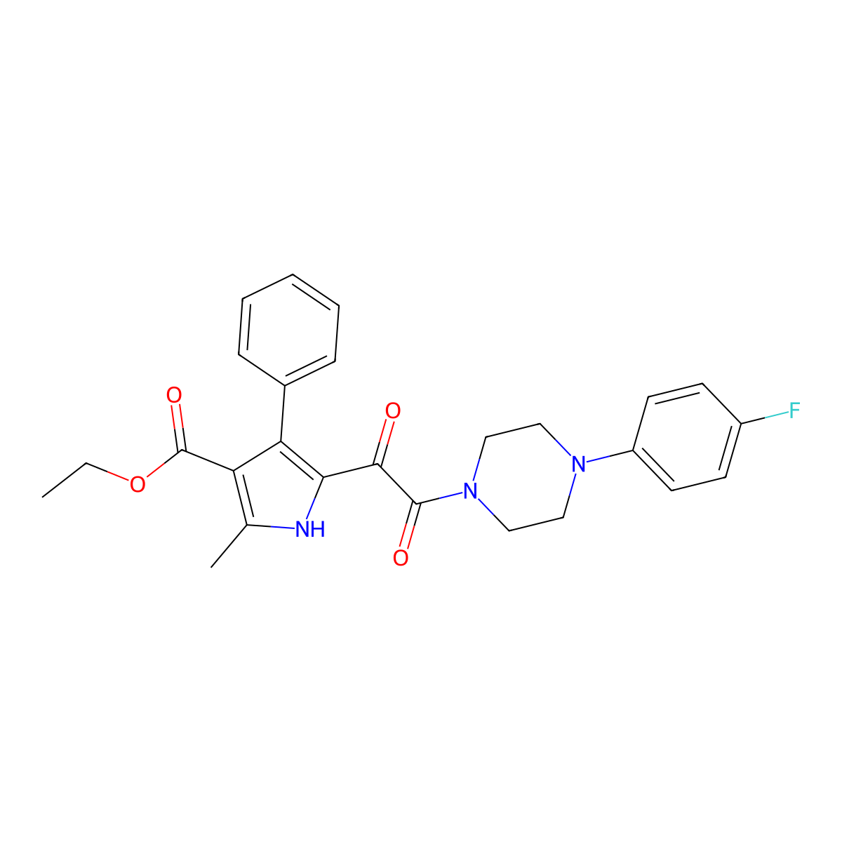 ethyl 5-{2-[4-(4-fluorophenyl)piperazin-1-yl]-2-oxoacetyl}-2-methyl-4-phenyl-1H-pyrrole-3-carboxylate molecular structure, CAS 1105245-33-7