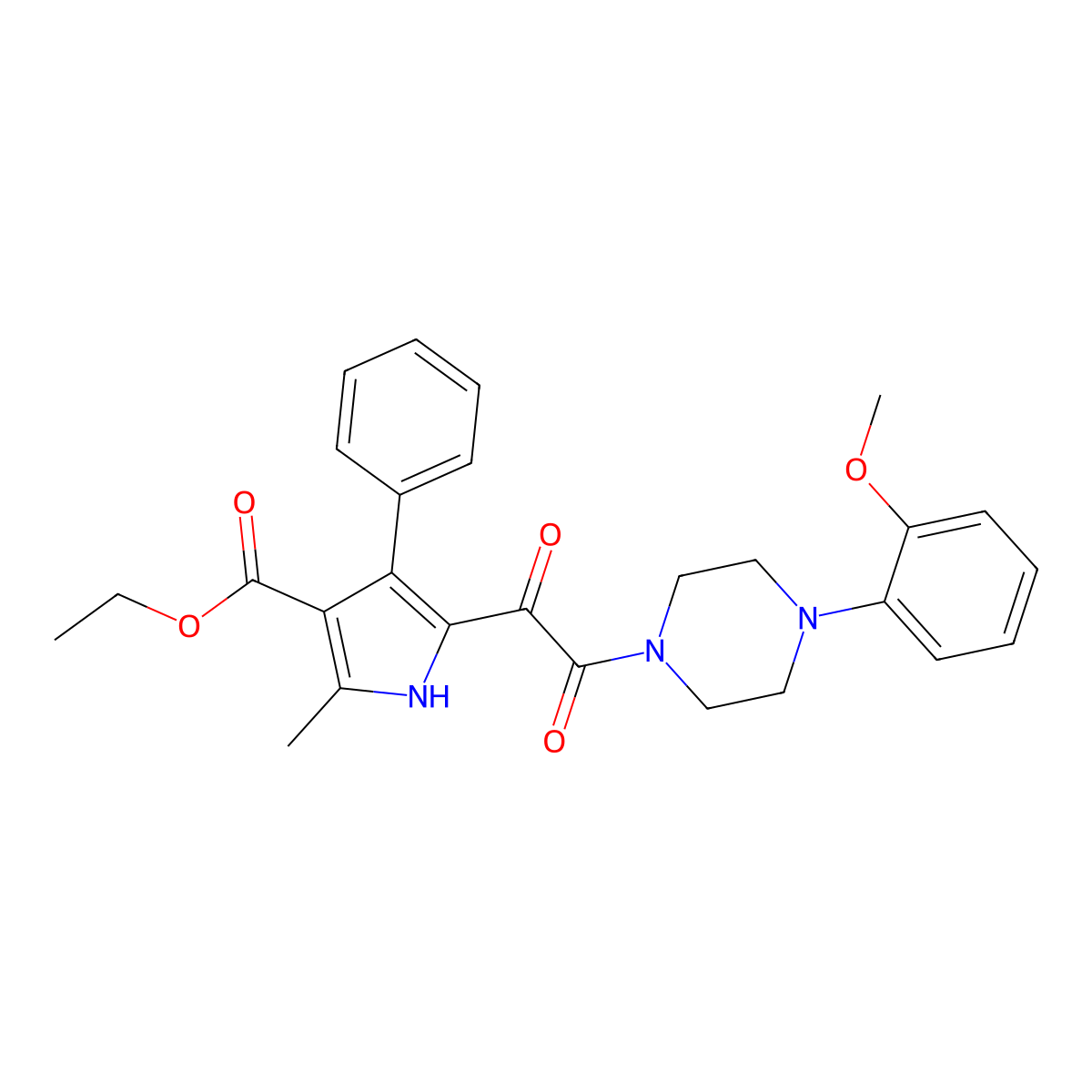 ethyl 5-(2-(4-(2-methoxyphenyl)piperazin-1-yl)-2-oxoacetyl)-2-methyl-4-phenyl-1H-pyrrole-3-carboxylate molecular structure, CAS 1105245-37-1