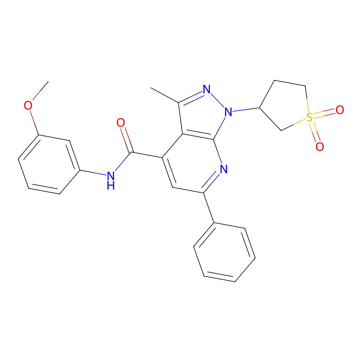 1-(1,1-dioxidotetrahydrothiophen-3-yl)-N-(3-methoxyphenyl)-3-methyl-6-phenyl-1H-pyrazolo[3,4-b]pyridine-4-carboxamide molecular structure, CAS 1105245-47-3