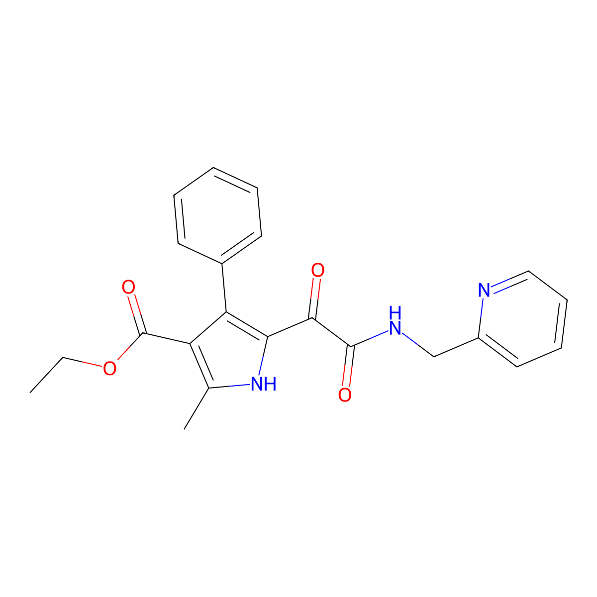 ethyl 2-methyl-5-(2-oxo-2-((pyridin-2-ylmethyl)amino)acetyl)-4-phenyl-1H-pyrrole-3-carboxylate molecular structure, CAS 1105245-49-5