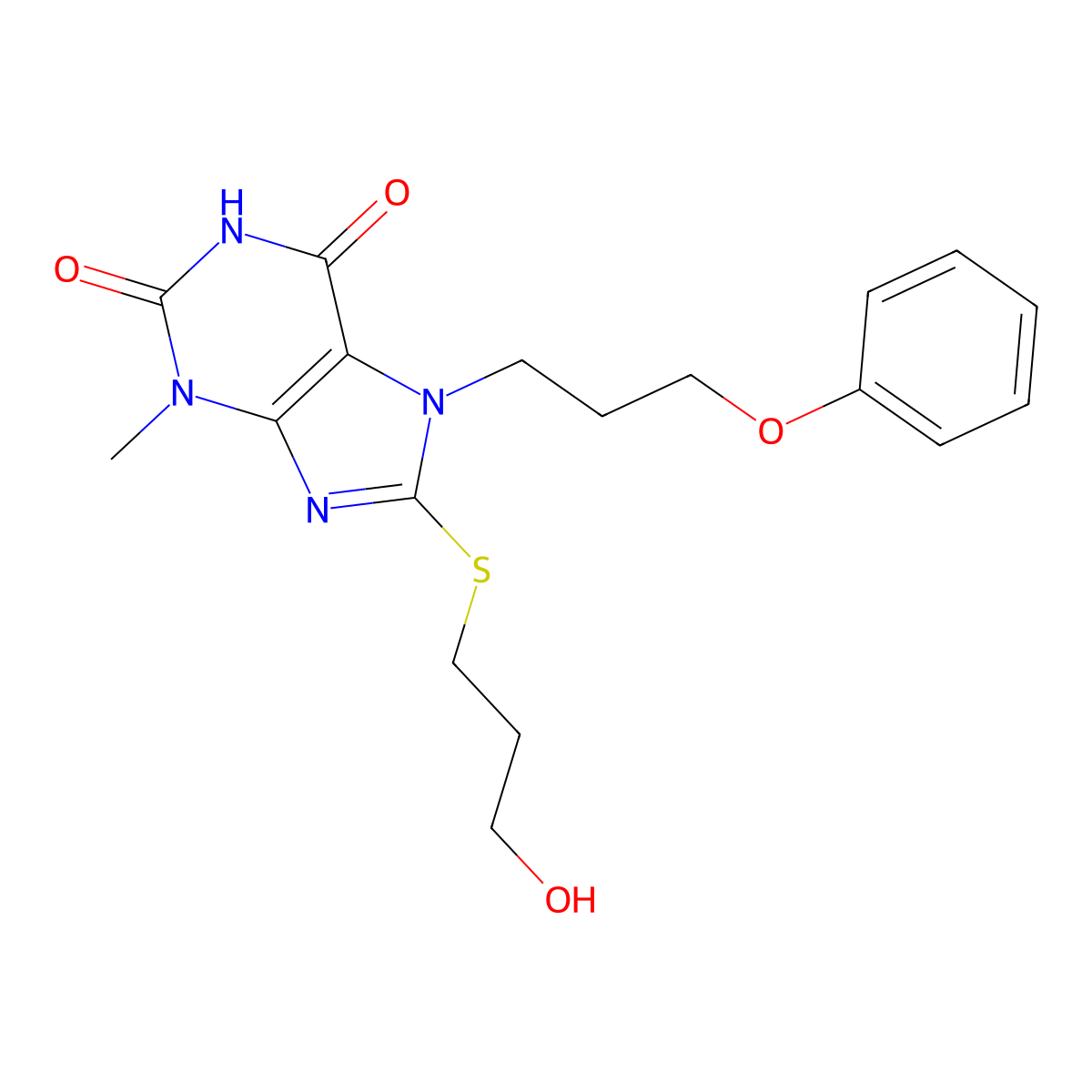 8-((3-hydroxypropyl)thio)-3-methyl-7-(3-phenoxypropyl)-1H-purine-2,6(3H,7H)-dione molecular structure, CAS 1105245-54-2