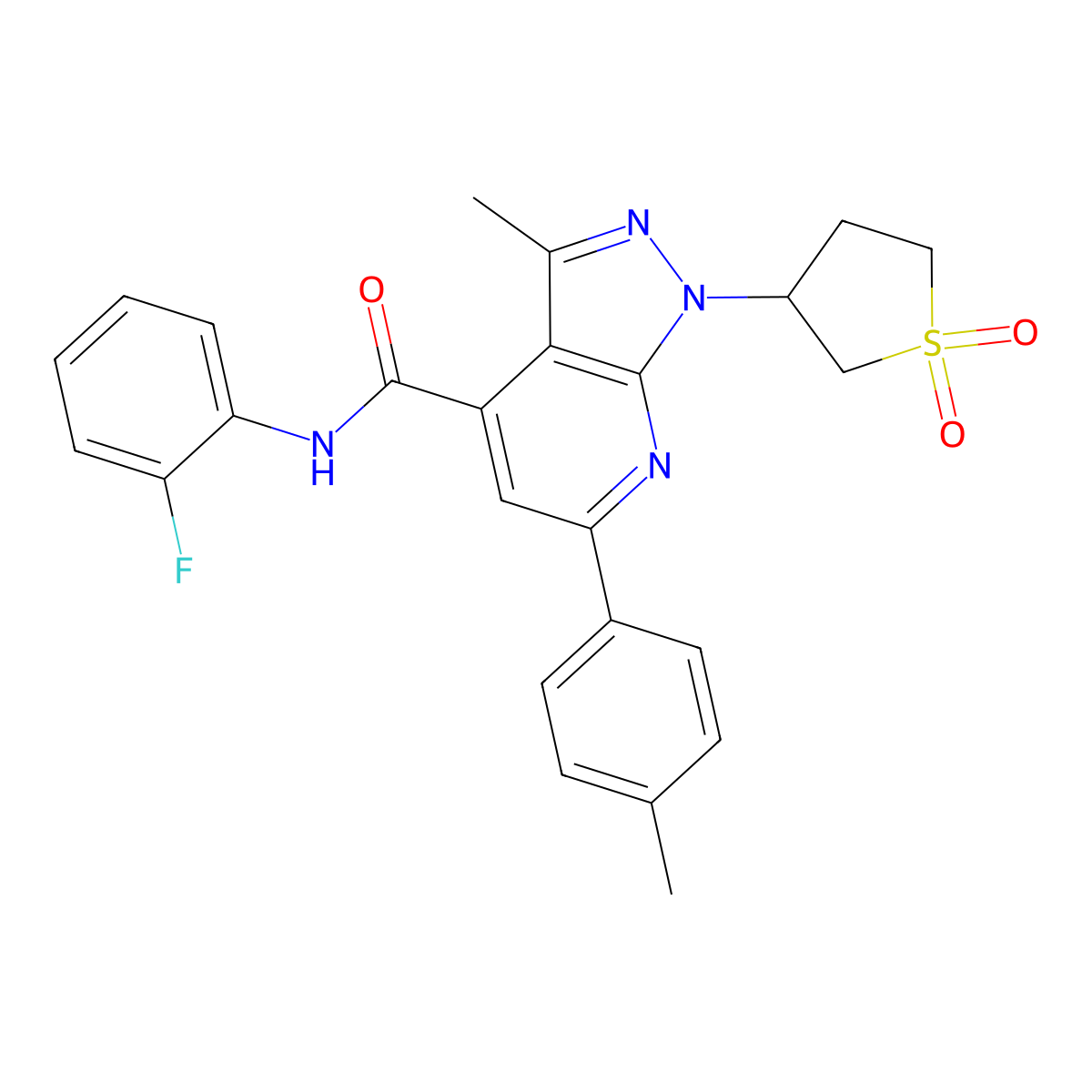 1-(1,1-dioxidotetrahydrothiophen-3-yl)-N-(2-fluorophenyl)-3-methyl-6-(p-tolyl)-1H-pyrazolo[3,4-b]pyridine-4-carboxamide molecular structure, CAS 1105245-55-3