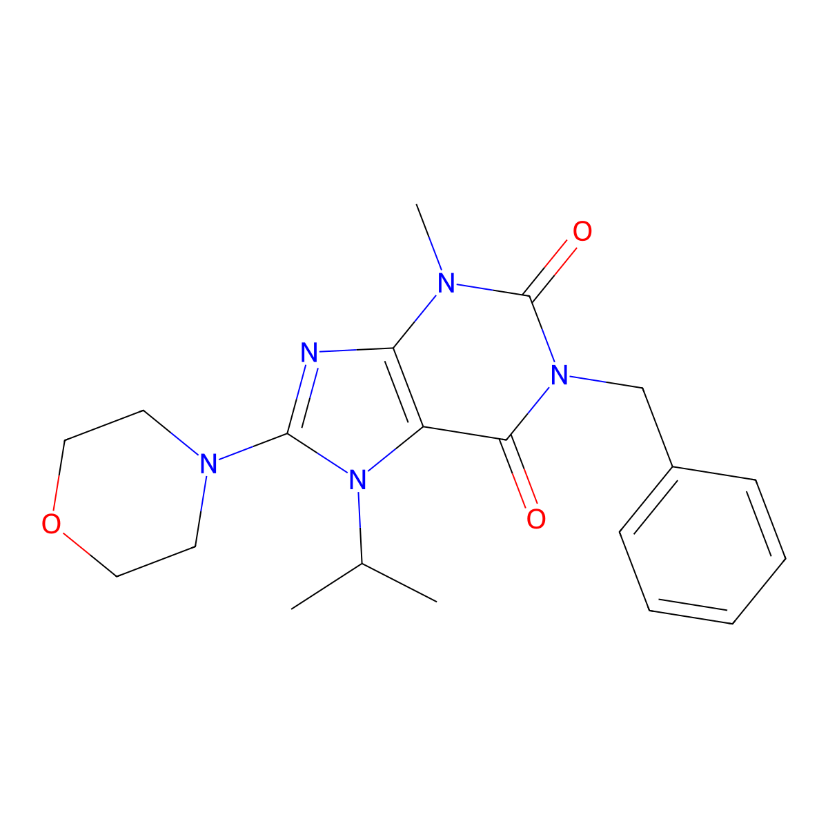 1-benzyl-7-isopropyl-3-methyl-8-morpholino-1H-purine-2,6(3H,7H)-dione molecular structure, CAS 1105245-58-6