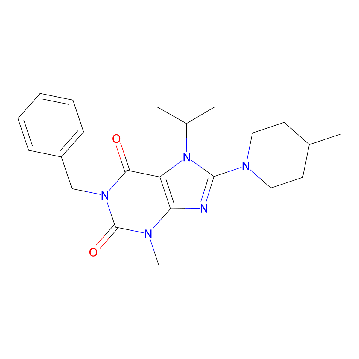1-benzyl-7-isopropyl-3-methyl-8-(4-methylpiperidin-1-yl)-1H-purine-2,6(3H,7H)-dione molecular structure, CAS 1105245-62-2