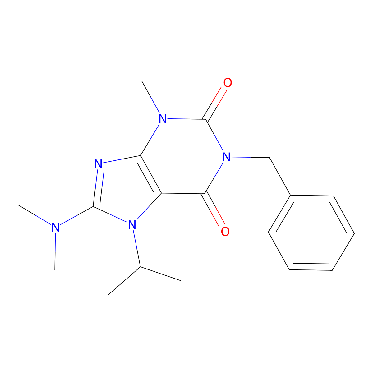 1-benzyl-8-(dimethylamino)-7-isopropyl-3-methyl-1H-purine-2,6(3H,7H)-dione molecular structure, CAS 1105245-66-6