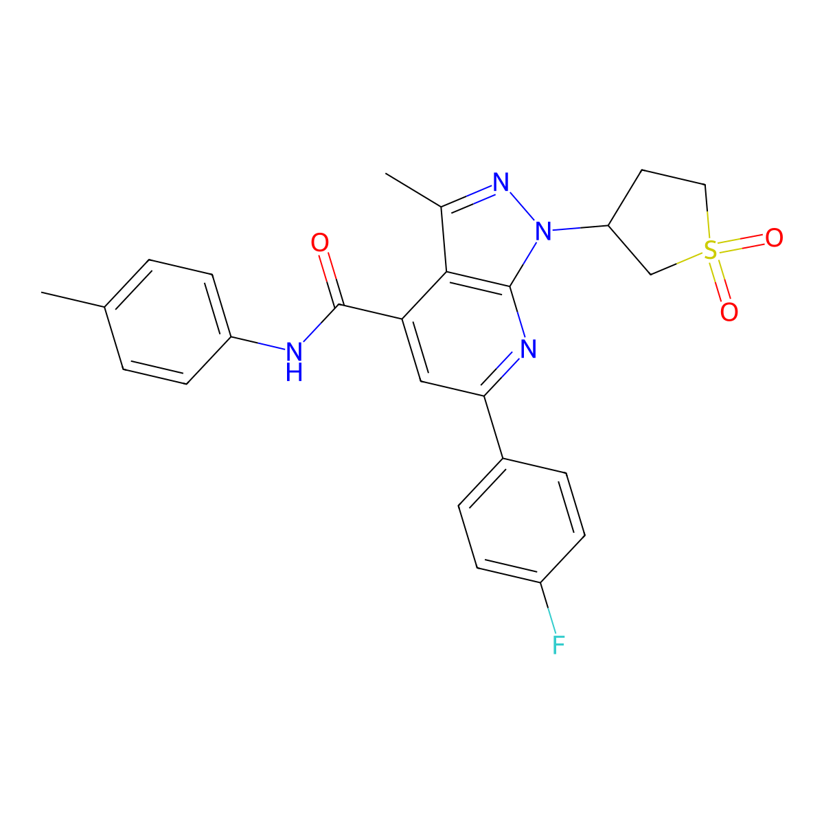 1-(1,1-dioxidotetrahydrothiophen-3-yl)-6-(4-fluorophenyl)-3-methyl-N-(p-tolyl)-1H-pyrazolo[3,4-b]pyridine-4-carboxamide molecular structure, CAS 1105245-67-7