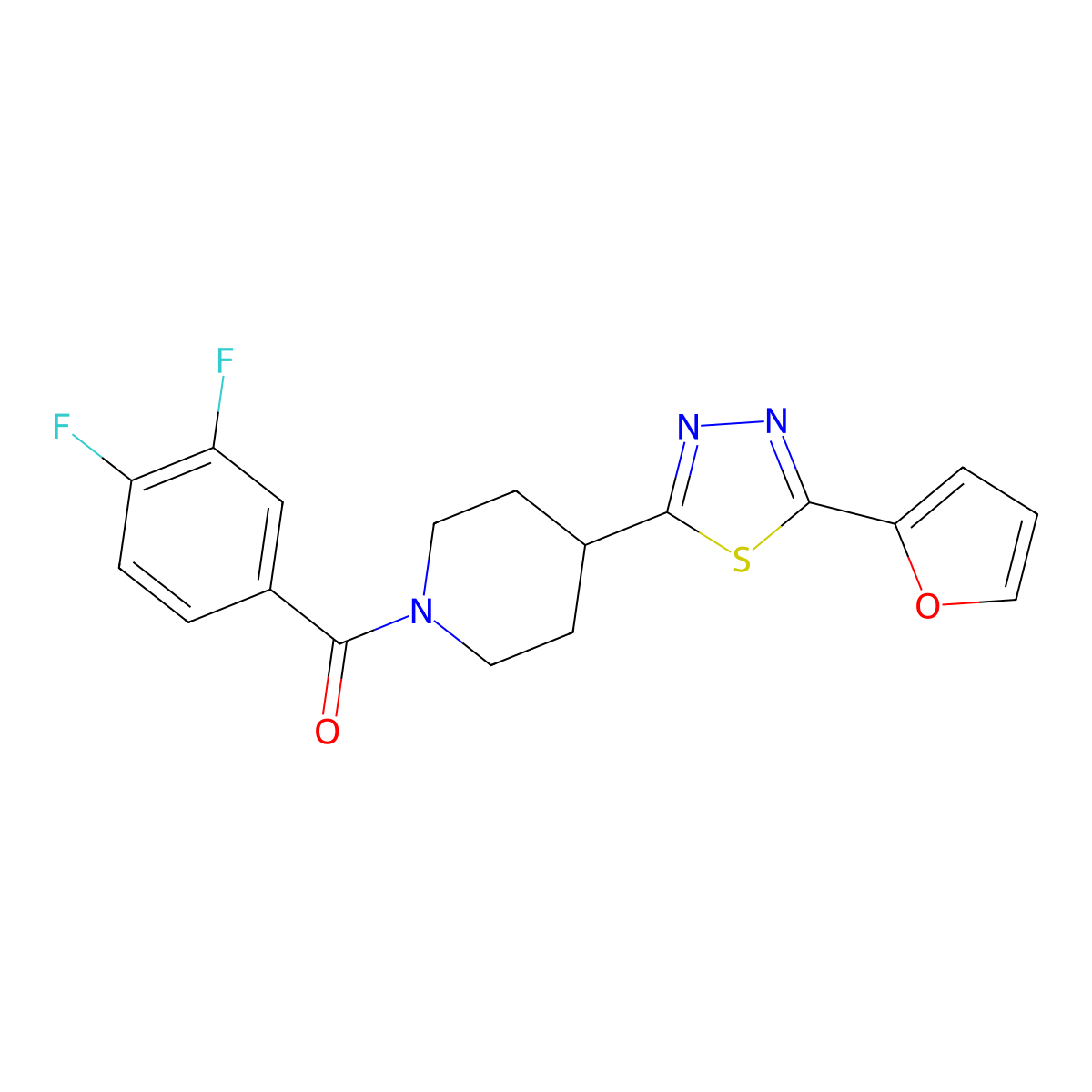 (3,4-Difluorophenyl)(4-(5-(furan-2-yl)-1,3,4-thiadiazol-2-yl)piperidin-1-yl)methanone molecular structure, CAS 1105245-85-9