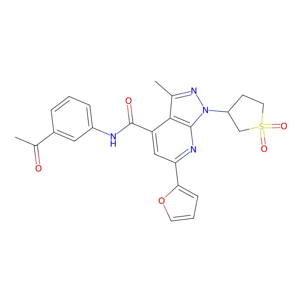 N-(3-acetylphenyl)-1-(1,1-dioxo-1lambda6-thiolan-3-yl)-6-(furan-2-yl)-3-methyl-1H-pyrazolo[3,4-b]pyridine-4-carboxamide molecular structure, CAS 1105245-91-7