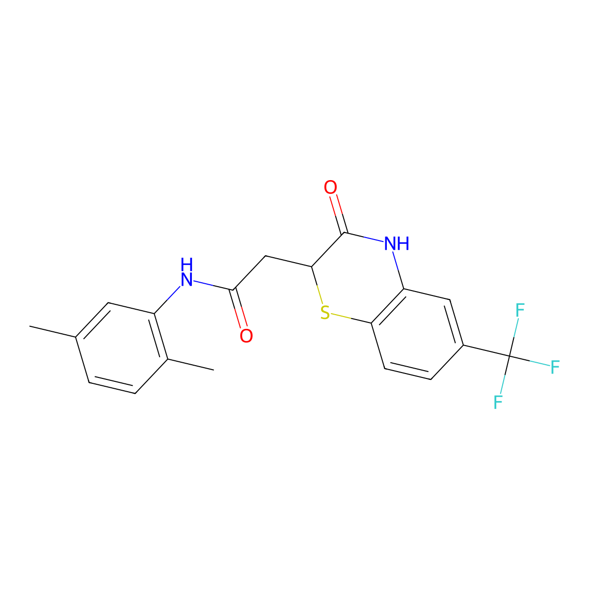 N-(2,5-dimethylphenyl)-2-[3-oxo-6-(trifluoromethyl)-3,4-dihydro-2H-1,4-benzothiazin-2-yl]acetamide molecular structure, CAS 1105245-94-0