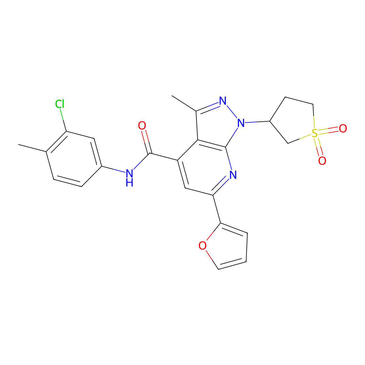 N-(3-chloro-4-methylphenyl)-1-(1,1-dioxidotetrahydrothiophen-3-yl)-6-(furan-2-yl)-3-methyl-1H-pyrazolo[3,4-b]pyridine-4-carboxamide molecular structure, CAS 1105245-96-2