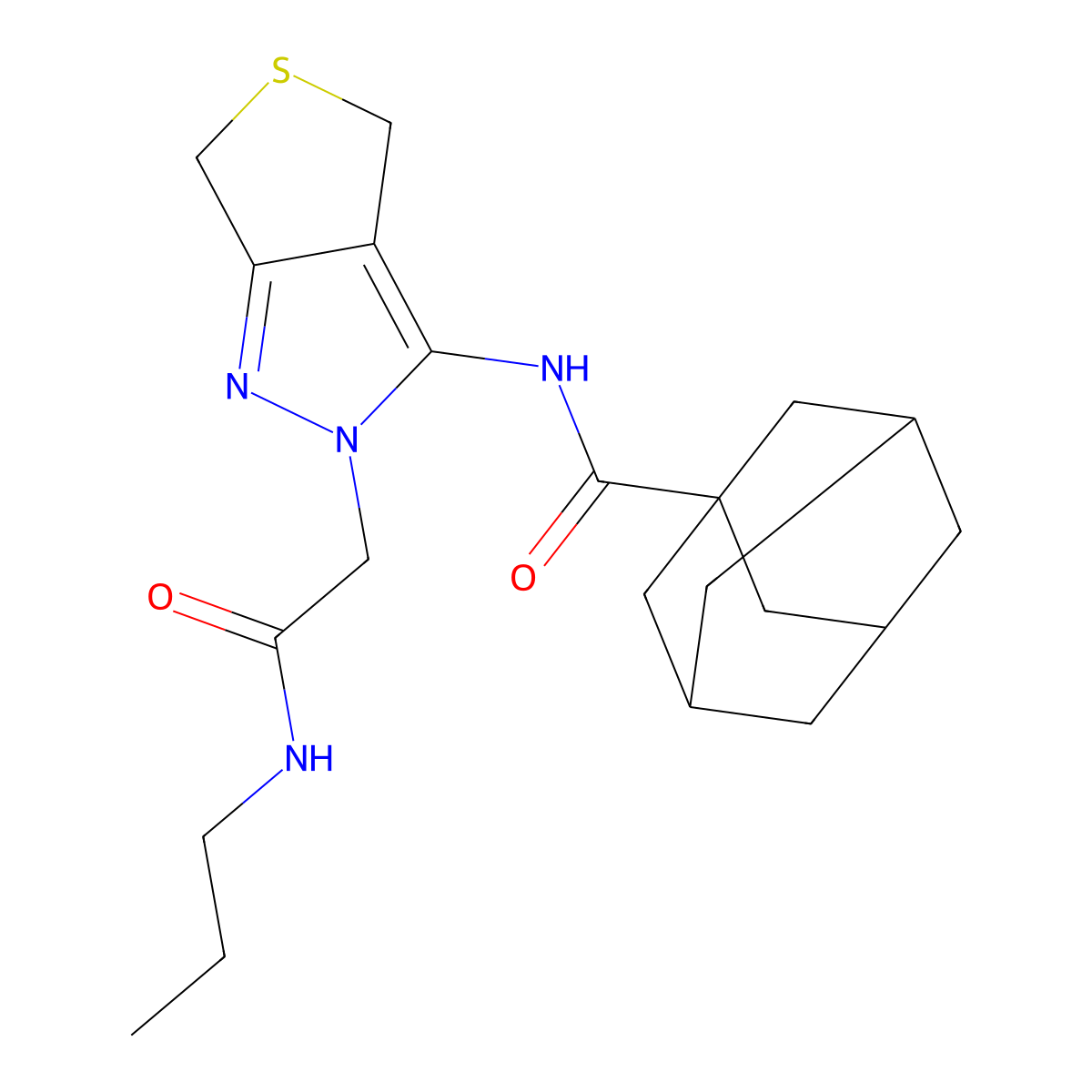 N-{2-[(propylcarbamoyl)methyl]-2H,4H,6H-thieno[3,4-c]pyrazol-3-yl}adamantane-1-carboxamide molecular structure, CAS 1105246-12-5